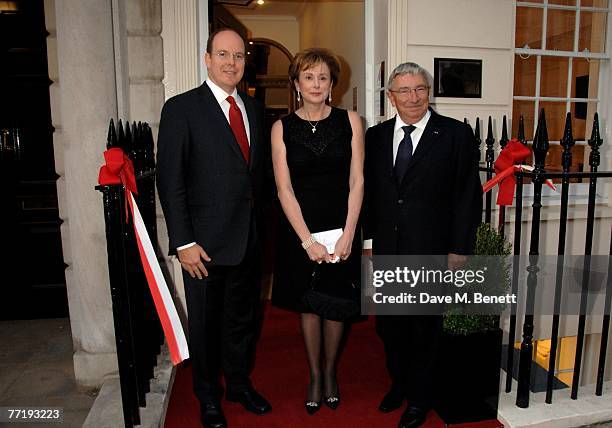 Prince Albert II of Monaco, Consul General Evelyne Genta and Prime Minister of Monaco Jean-Paul Proust attend the opening of the Consulate General Of...