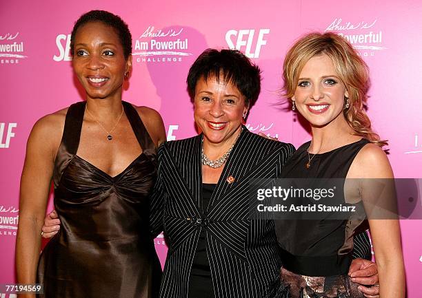 Of CARE Helene Gayle, Sheila Johnson and Sarah Michelle Gellar attend SELF Magazine's celebration for cover model and CARE ambassador Gellar held at...