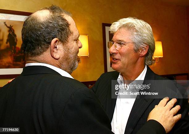 Producer Harvey Weinstein and actor Richard Gere attend a dinner before the New York Film Festival screening of "I'm Not There" at Gabriel's...