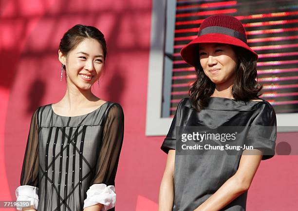 Actresses Lee Yeon-Hee and Gong Hyo-Jin attend an audience meet and greet event at the premiere of 'M' at the 12th Pusan International Film Festival...