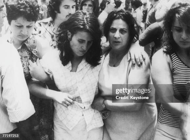 Israeli hostages on their return to Israel after Operation Entebbe on 3rd July 1976, in which, Israeli special forces rescued 100 hostages held at...