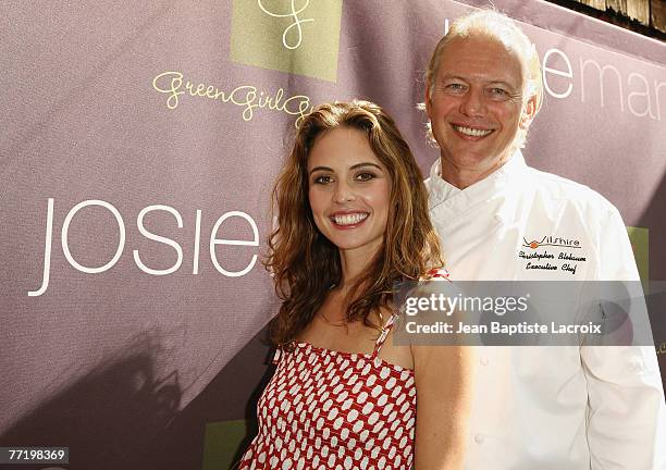 Josie Maran and Chef Christopher Blobaum attend a brunch for the launch of Josie Maran Cosmetics on October 4, 2007 at the Wilshire Restaurant in...