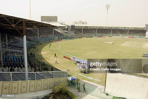General view of the National Stadium during day five of the first test match series between Pakistan and South Africa held at the National Stadium on...
