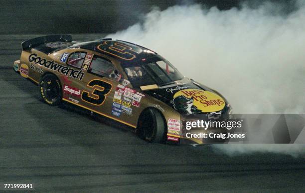 Dale Earnhardt, driver of the the Richard Childress Racing Goodwrench Bass Pro Shops Chevrolet Monte Carlo spinning out of the NASCAR Winston Cup...