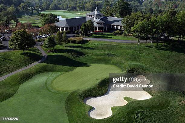 The par 4 9th hole with the clubhouse behind at Valhalla Golf Club venue for the 2008 Ryder Cup Matches, on October 4, 2007 in Louisville, Kentucky