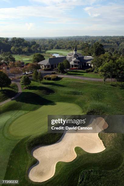 The par 4 9th hole with the clubhouse behind at Valhalla Golf Club venue for the 2008 Ryder Cup Matches, on October 4, 2007 in Louisville, Kentucky