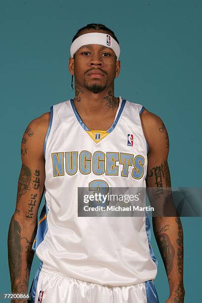 Allen Iverson of the Denver Nuggets poses for a portrait during NBA Media Day at the Pepsi Center on October 1, 2007 in Denver, Colorado. NOTE TO...