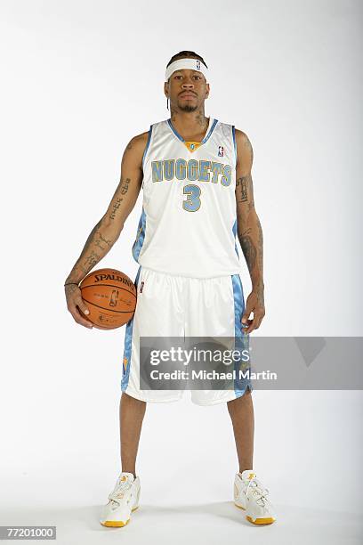 Allen Iverson of the Denver Nuggets poses for a portrait during NBA Media Day at the Pepsi Center on October 1, 2007 in Denver, Colorado. NOTE TO...