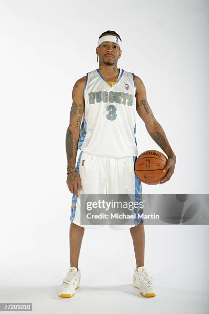 Allen Iverson of the Denver Nuggets poses for a portrait during NBA Media Day at the Pepsi Center on October 1, 2007 in Denver, Colorado. NOTE TO...