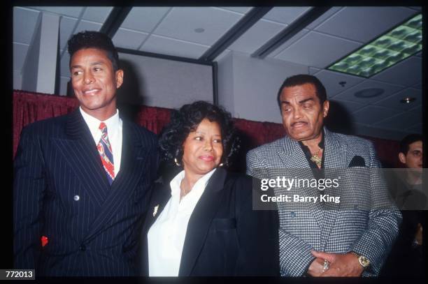 Jermaine, Katherine and Joe Jackson stand at a press conference February 12, 1994 in Las Vegas, NV. In a special tribute show, "Jackson Family...