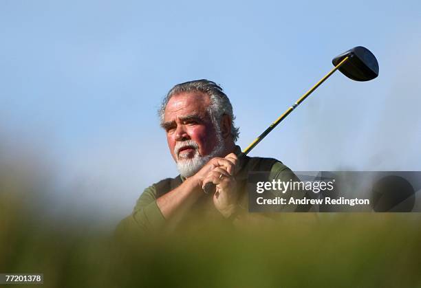 Herb Kohler, the owner of the Old Course Hotel, hits his tee-shot on the seventh hole during the second round of The Alfred Dunhill Links...