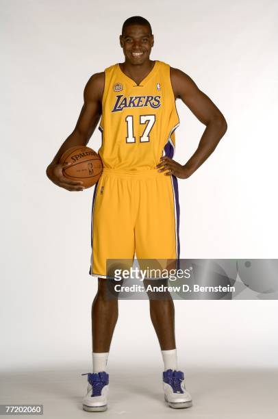 Andrew Bynum of the Los Angeles Lakers poses during media day at Toyota Training Center on October 1, 2007 in El Segundo, California. NOTE TO USER:...