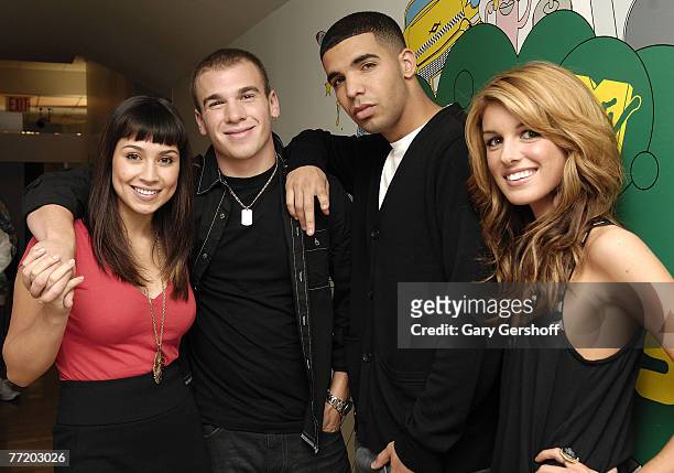 Actress Cassie Steele, actor Shane Kippel, actor Aubrey Graham and actress Shenae Grimes of the Cast of "DeGrassi High" pose for pictures while...