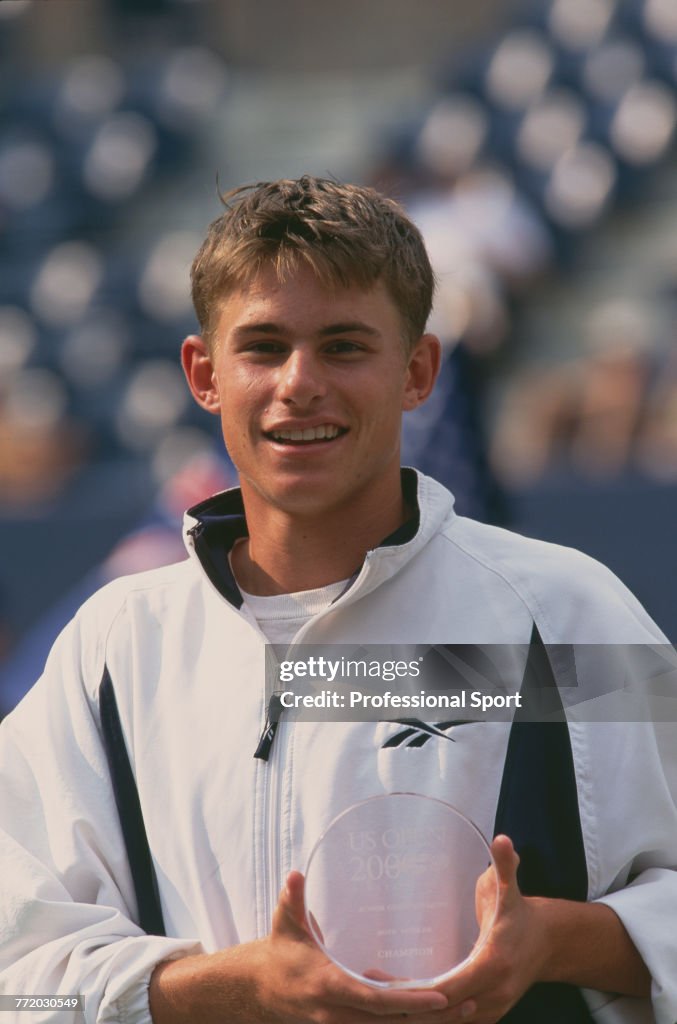 American tennis player Andy Roddick pictured holding the trophy after ...
