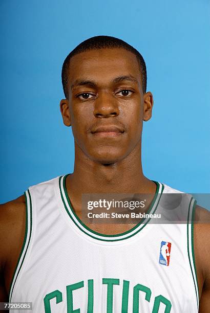 Rajon Rondo of the Boston Celtics poses for a portrait during NBA Media Day at the Celtics Practice Facility on September 28, 2007 in Waltham,...