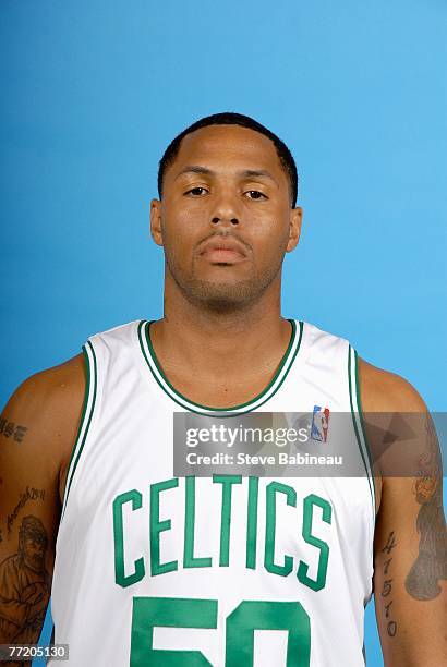 Eddie House of the Boston Celtics poses for a portrait during NBA Media Day at the Celtics Practice Facility on September 28, 2007 in Waltham,...