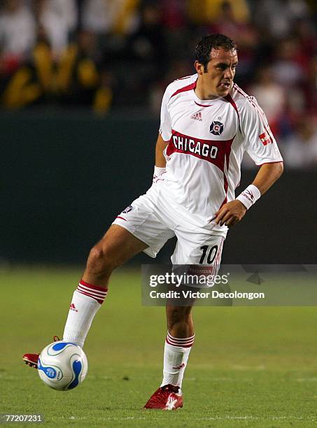 Cuauhtemoc Blanco of the Chicago Fire controls the ball at midfield in the first half against CD Chivas USA during their MLS match at the Home Depot...