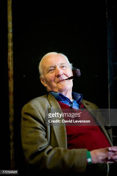 Author and Politician Tony Benn poses for a portrait at the Cheltenham Literature Festival held at Cheltenham Town Hall on October 6, 2007 in...