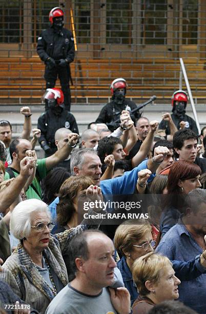 Pro-independence banned Basque party Batasuna supporters demonstrate 06 October 2007, in the northern Spanish Basque city of Bilbao, in support of 23...