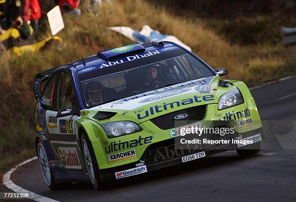 Marcus Gronholm and Timo Rautiainen of Finland drive their Ford Focus RS during Leg 2 of the Rally RACC Catalunya - Costa Rallye on October 6, 2007...
