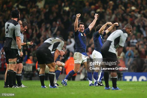 Yannick Jauzion of France celebrates as the final whistle signals his team's victory in the Quarter Final of the Rugby World Cup 2007 match between...