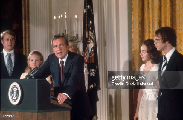 Former US President Richard Nixon announces his resignation from the White House, 9th August 1974.