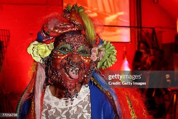 Elaine Davidson, record holder as the most pierced woman, attends the Skin Two Rubber Ball at SeOne on October 6, 2007 in London, England. The 16th...