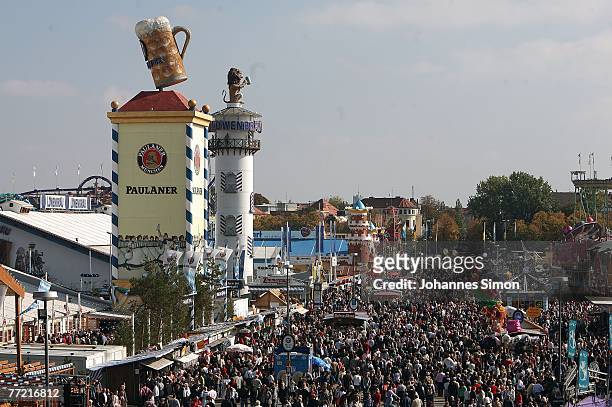 General view over the Oktoberfest beer festival, seen on October 7, 2007 in Munich, Germany. After a fortnight the world biggest beer festival ends...
