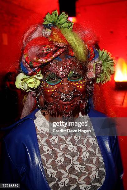 Elaine Davidson, record holder as the most pierced woman, attends the Skin Two Rubber Ball at SeOne on October 6, 2007 in London, England. The 16th...