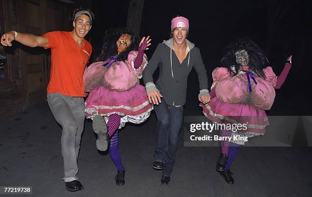 Janice Dickinson Modeling Agency Models Brian Kehoe and Grant Whitney Harvey visit Knott's Scary Farm's Halloween Haunt at Knott's Berry Farm on...