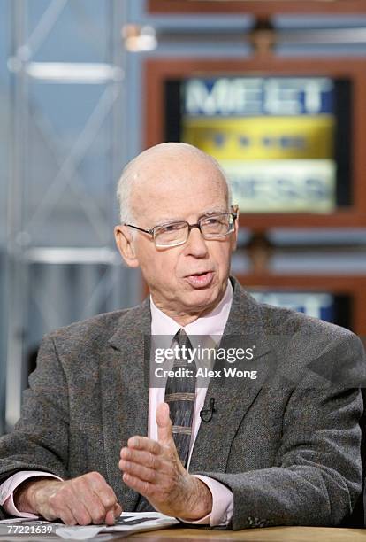 Washington Post columnist David Broder speaks during a taping of Meet the Press at the NBC studios October 7, 2007 in Washington, DC. Broder spoke on...