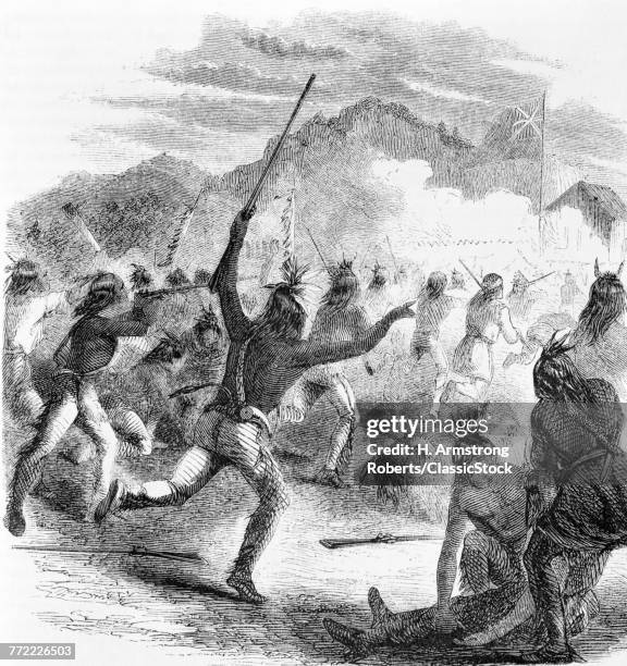 1700s ENGRAVING OF 1763 INDIAN ATTACK ON FORT PITT DURING PONTIACS WAR IN WESTERN PENNSYLVANIA COLONIAL NORTH AMERICA