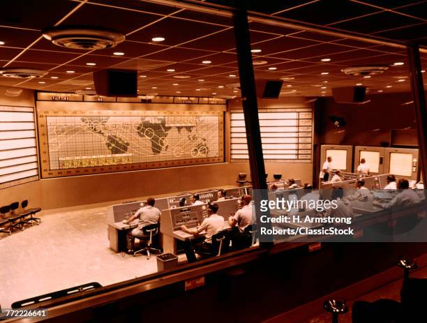 1960s INTERIOR OF MANNED SPACECRAFT CENTER CONTROL ROOM HOUSTON TEXAS USA