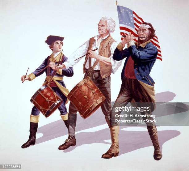 SPIRIT OF 76 DERIVATIVE ILLUSTRATION OF PAINTING BY ARCHIBALD M. WILLARD 1776 THREE MEN FIFE DRUM FLAG MARCHING MUSIC