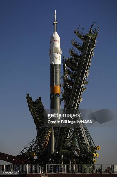 In this handout image supplied by NASA, The Soyuz TMA-11 spacecraft is transported to its launch pad at the Baikonur Cosmodrome, on October 8, 2007...