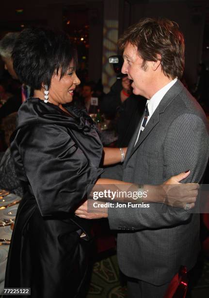 Dame Shirley Bassey and Sir Paul McCartney attend The Q Awards 2007 Champagne Reception held at the Grosvenor House Hotel on October 8, 2007 in...