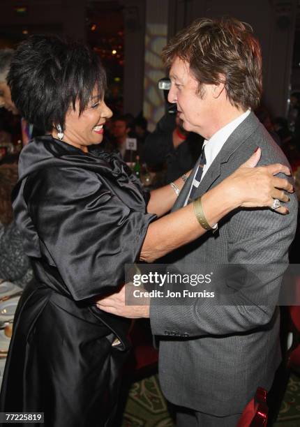 Dame Shirley Bassey and Sir Paul McCartney attend The Q Awards 2007 Champagne Reception held at the Grosvenor House Hotel on October 8, 2007 in...