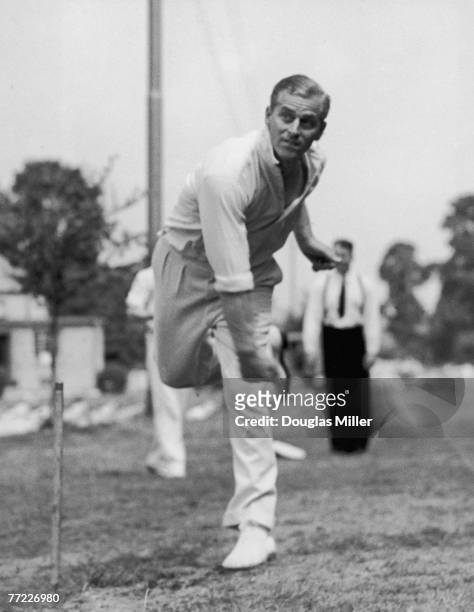 Prince Philip, Duke of Edinburgh bowling at the nets during cricket practice at the Petty Officer's Training Centre at Corsham, Wiltshire, where he...