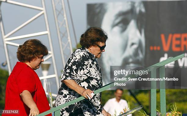 Daughter of Che Guevara, Aleida Guevara and Che Guevara's widow, Aleida March , attend a commemoration of the 40th anniversary of the death of...