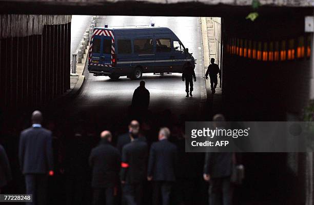 The jury from the Coroner's inquest into the deaths of Diana, Princess of Wales and Dodi Al Fayed enter the Pont de l'Alma tunnel in Paris where the...