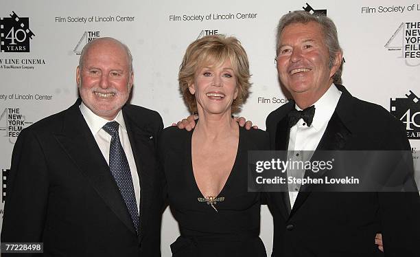 Co-Chairman and Co-CEO of New Line Cinemas Michael Lynne, actress Jane Fonda, and Co-Chairman and Co-CEO of New Line Bob Shaye at New Line Cinema's...