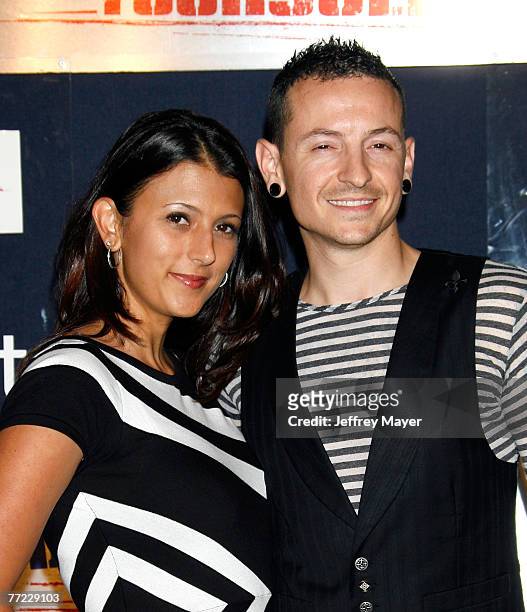 Musician Chester Bennington of Linkin Park and wife Talinda Bennington arrive at the Declare Yourself 2007 event held at the Wallis Annenberg...