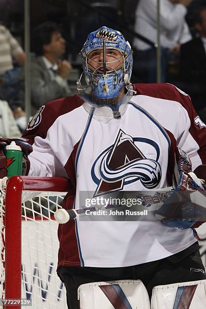 Tyler Weiman of the Colorado Avalanche takes a break during after a whistle against the Nashville Predators on October 4, 2007 at The Sommett Center...