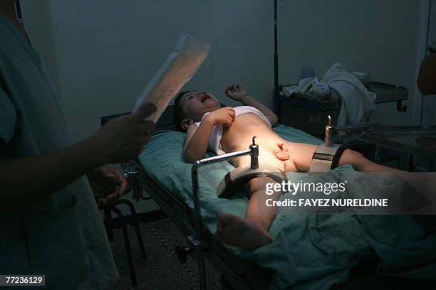 An Algerian boy screams before being circumcised during a mass circumcision at a local hospital in Algiers City 09 October 2007. The Muslim religion...