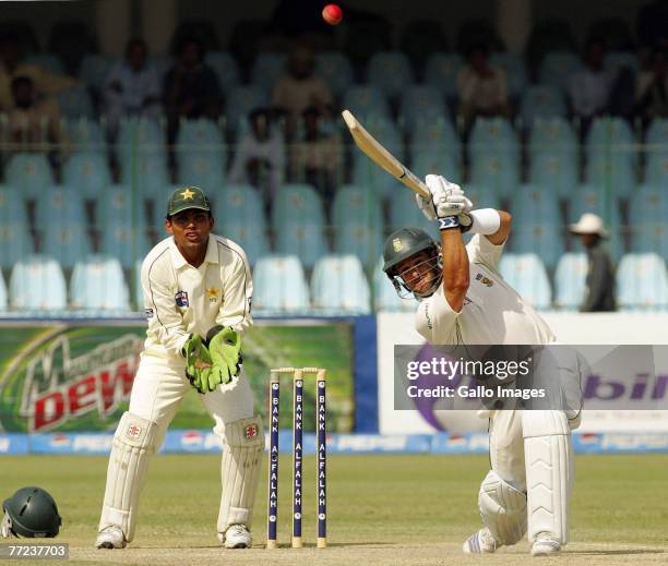 Mark Boucher of South Africa in action during day two of the second test match series between Pakistan and South Africa at the Gaddafi Stadium on...