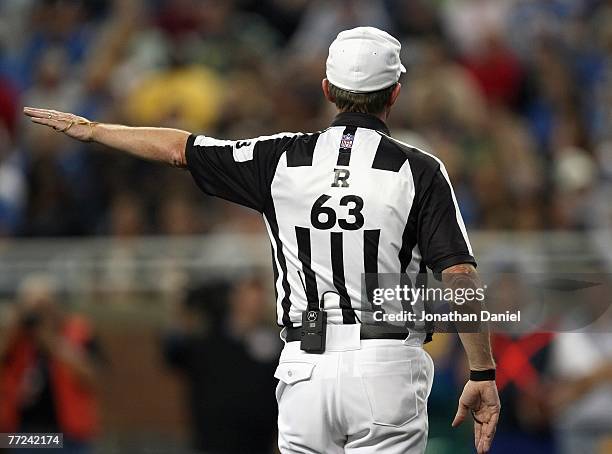 Referee Bill Carollo makes a call during the game between the Detroit Lions and the Chicago Bears on September 30, 2007 at Ford Field in Detroit,...