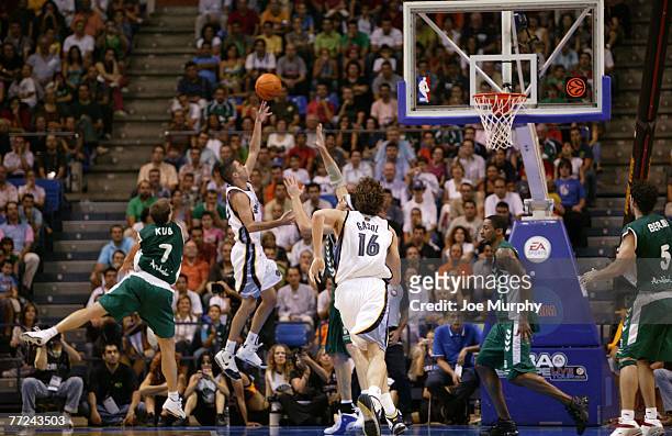 Juan Carlos Navarro of the Memphis Grizzlies drives against Daniel Santiago of Unicaja during the game during EA Sports NBA Europe Live Tour at...