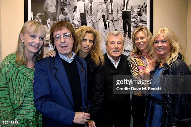 Jan de Villeneuve, Bill and Suzanne Wyman, Terry O'Neill, Lorraine Ashton, Philip Kingsley and Debbie Moore attend the private view of Terry...