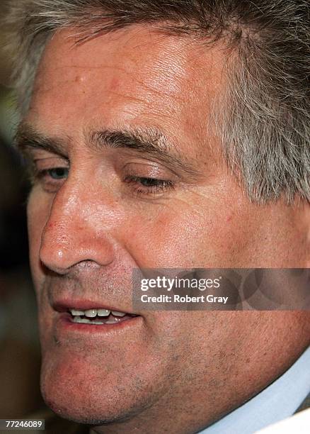 Wallabies assistant coach Scott Johnson talks to the media as the Australian Wallabies arrive home at Sydney International Airport on October 10,...