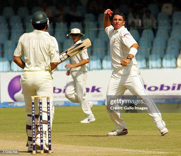 Andre Nel in action during day three of the second test match series between Pakistan and South Africa held at the Gaddafi Stadium on October 10,...